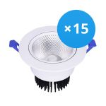 Lot 15x Bright Choice Downlight LED Rond Inclinable 15W 1200lm 60D - 930 Blanc Chaud | 135mm - Diamètre 110mm - UGR <19