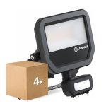 Lot 4x Ledvance Projecteur LED Aluminium Noir 17W 2400lm 100D - 840 Blanc Froid | IP65 - Détecteur De Mouvement Et De Lumière - Symétrique
