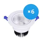 Lot 6x Bright Choice Downlight LED Rond Inclinable 15W 1200lm 60D - 930 Blanc Chaud | 135mm - Diamètre 110mm - UGR 