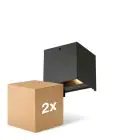 Lot 2x D'Lite Applique Murale Elingen Aluminium Noir Up & Down 4.9W 480lm - 830 Blanc Chaud | IP65 - Détecteur De Lumière
